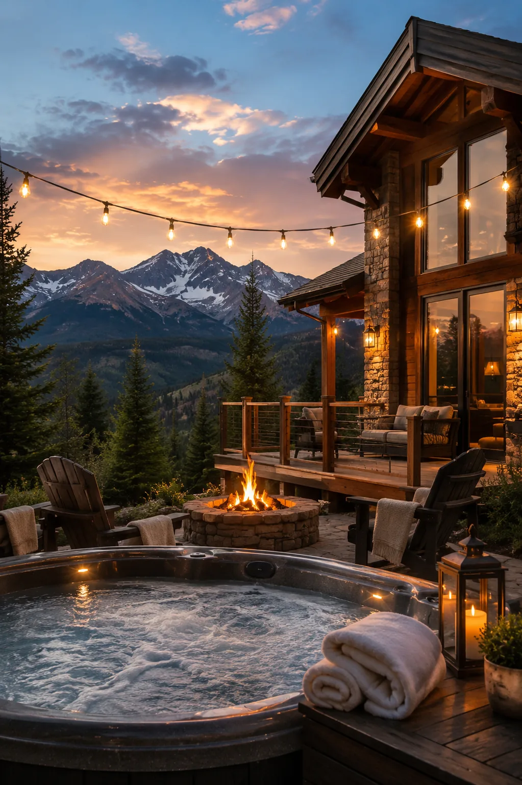 Mountain retreat with hot tub, fire pit and gathering space